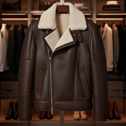 Men's Brown Leather B3 Bomber Shearling Aviator Jacket