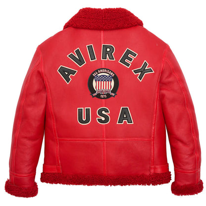 Best Winter Avirex B3 Bomber Shearling Red Leather Jacket