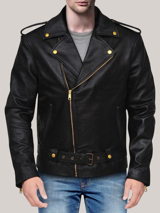 Black Brando motorbike Leather Jacket