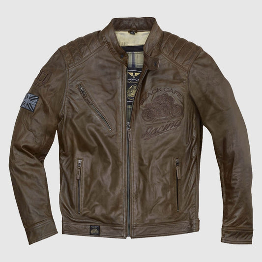 Black Cafe London Houston Motorcycle Leather Jacket For Men’s