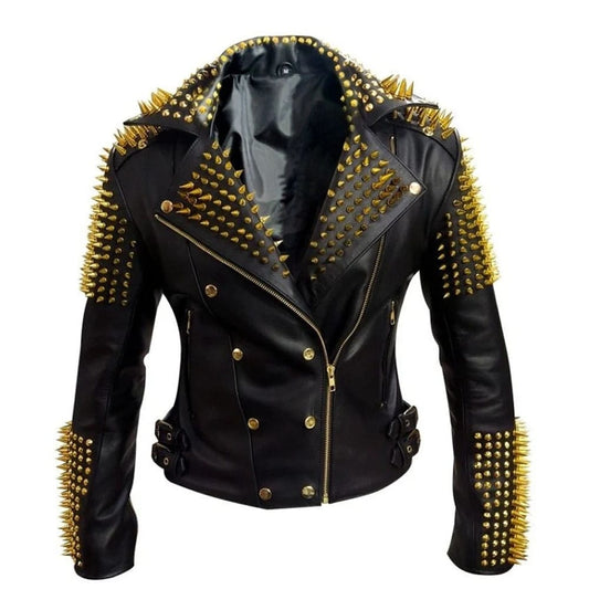Black Motorbike studded Leather Jacket