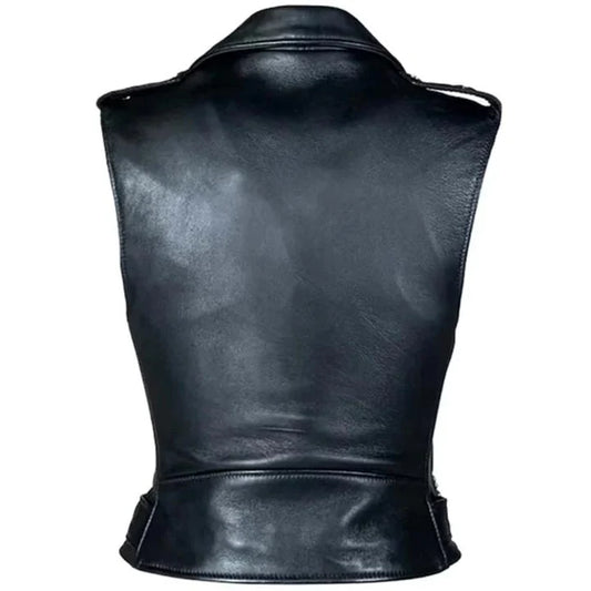 Black leather vest on a white background