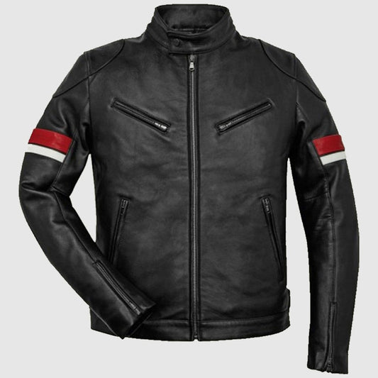 Striped Cafe Racer leather Jacket