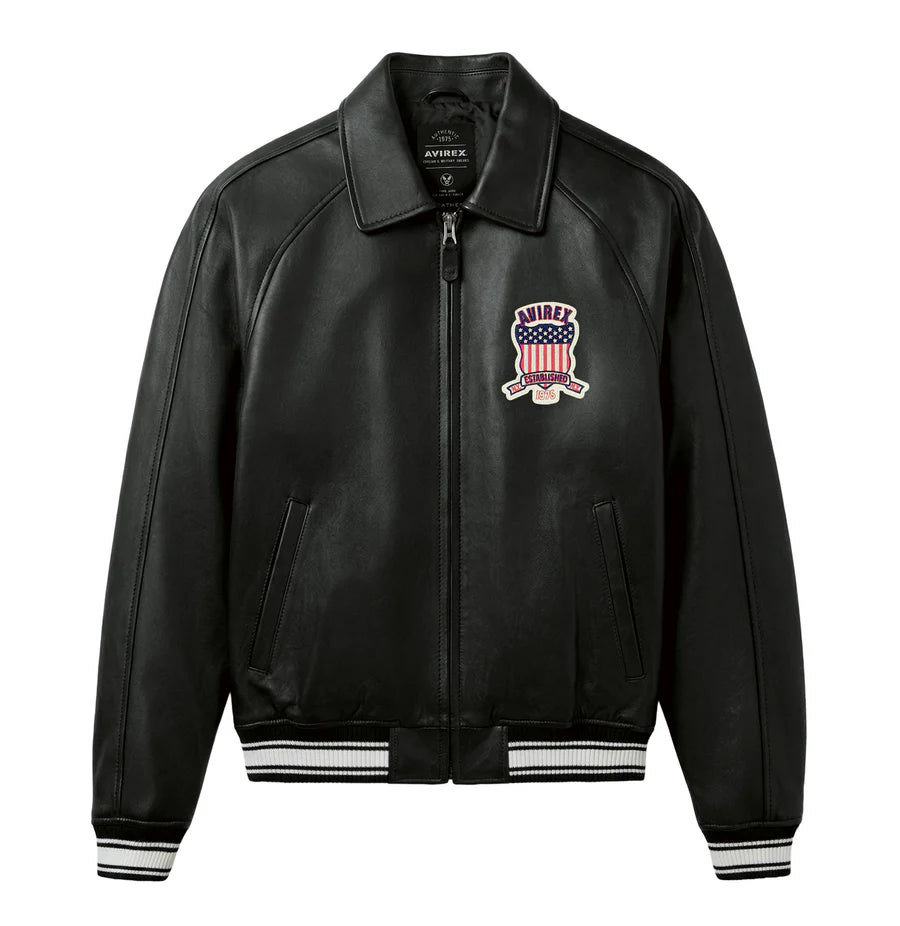 Men’s Avirex Icon Bomber Black Leather Jacket