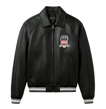 Men’s Avirex Icon Bomber Black Leather Jacket