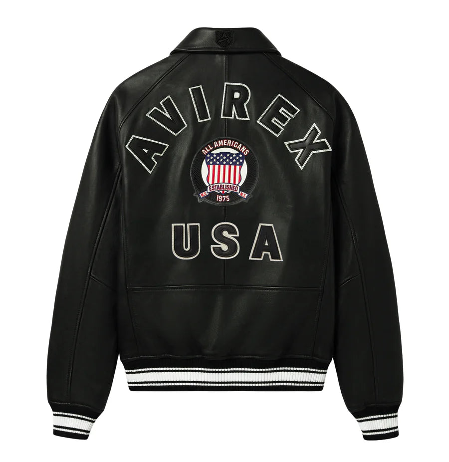 Men’s Avirex Icon Bomber Black Leather Jacket