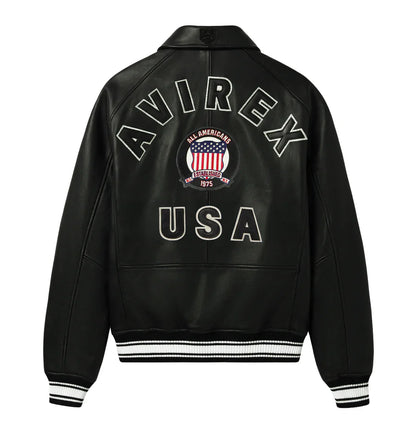 Men’s Avirex Icon Bomber Black Leather Jacket
