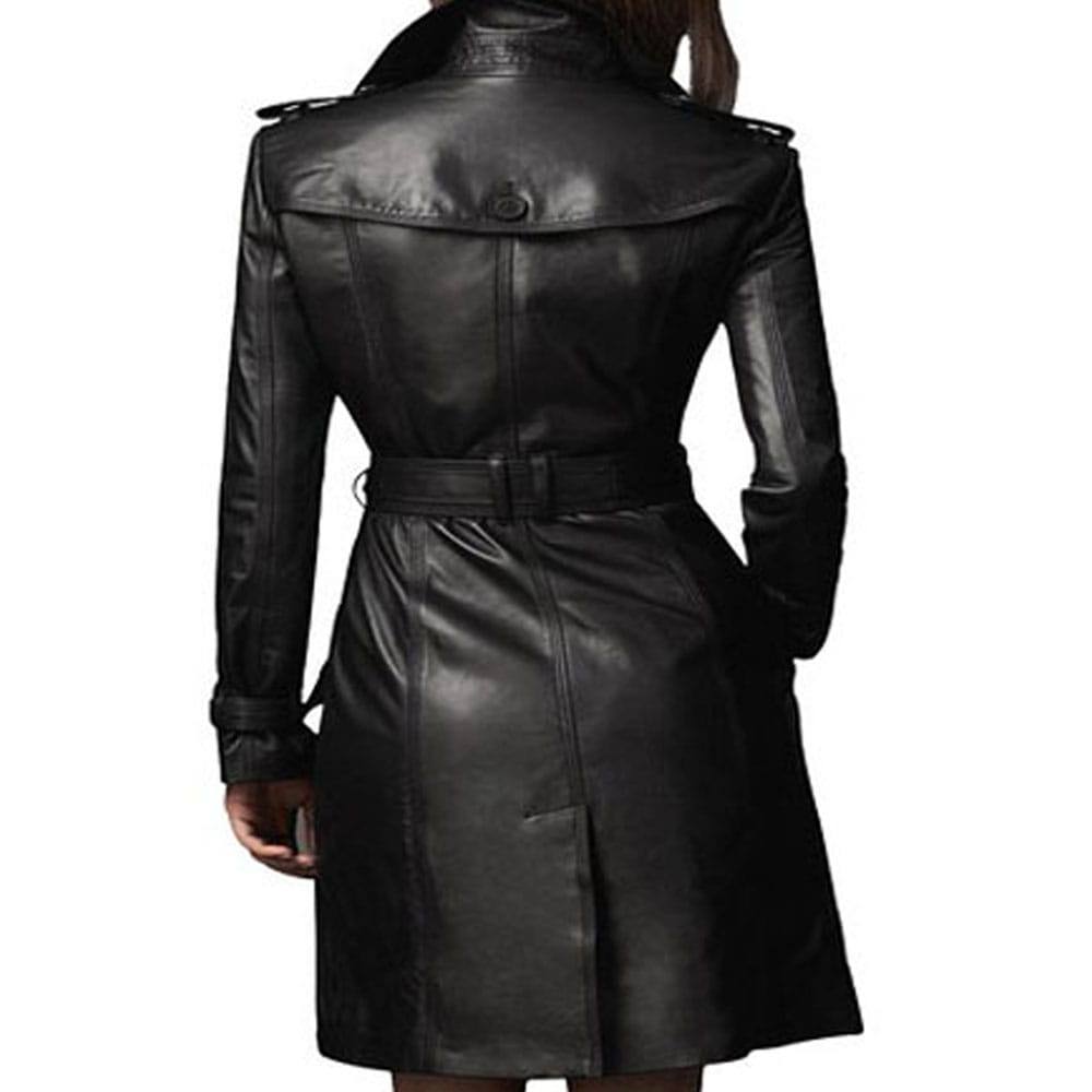 Black Double Breasted Long Trench Coat For Women
