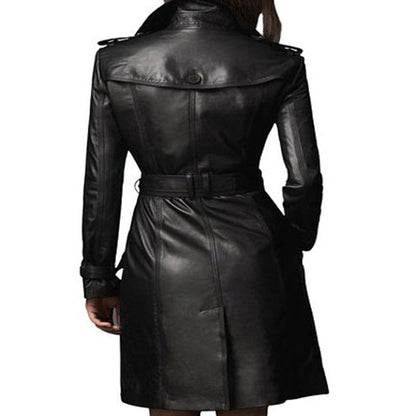 Black Double Breasted Long Trench Coat For Women