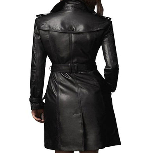 Black Double Breasted Long Trench Coat For Women