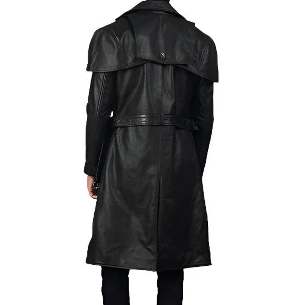 Black Leather Trench Coat men
