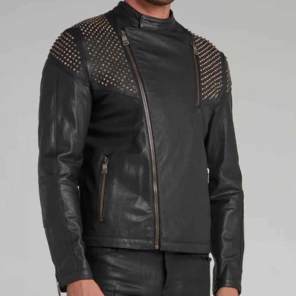 Black Spike Studded Leather Jacket