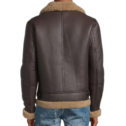 B3 Bomber Aviator Flight Real Shearling Leather Jacket