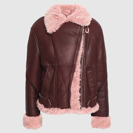 Burgundy Shearling Leather Jacket