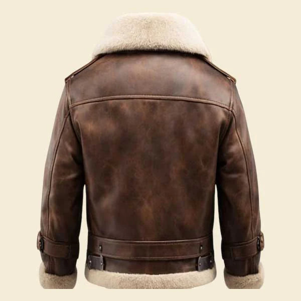 Mens Brown Leather Aviator Jacket With Faux Fur