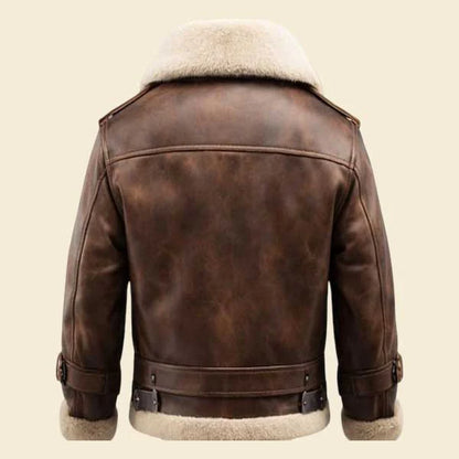 Mens Brown Leather Aviator Jacket With Faux Fur