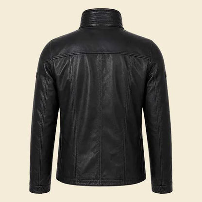 Mens Brad Black Leather Jacket in Real Leather with Zip Up