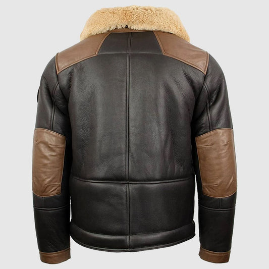 Chocolate Brown Sheepskin Leather Bomber Jacket