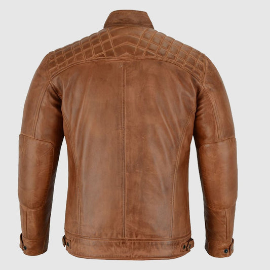 Cafe Racer Waxed Lambskin Austin Brown Motorcycle Leather Jacket