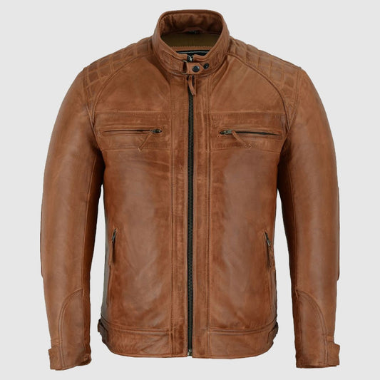 Cafe Racer Waxed Brown Motorcycle Leather Jacket