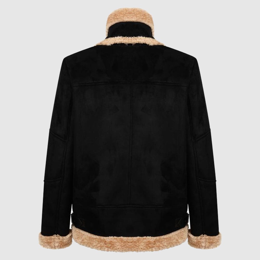 Charcoal Fashion Women's Black Shearling Aviator Biker Jacket