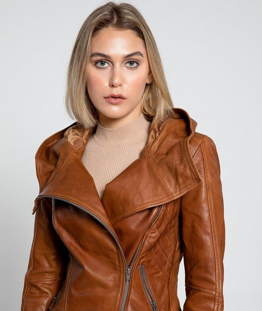 Cidra Brown Hooded Leather Jacket