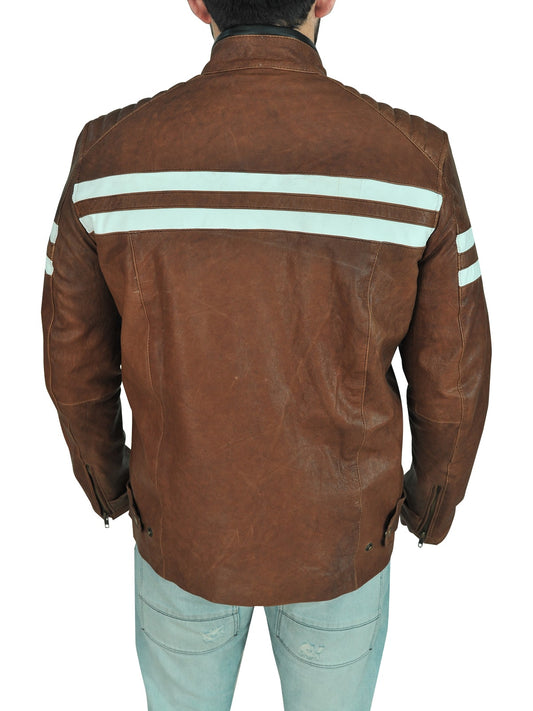 Brown Leather Biker Jacket men