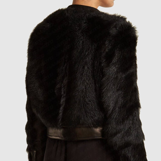 Contrast Sleeve Leather & Shearling Biker Jacket
