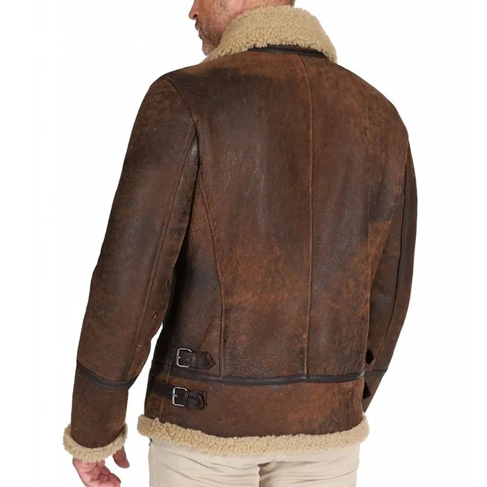 Dark brown suede shearling lamb biker jacket shirt and buckle collar