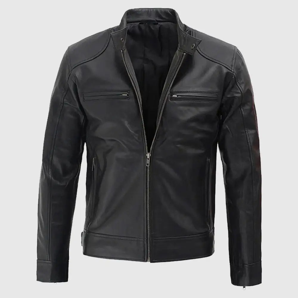 Dodge Black Leather Jacket Men's