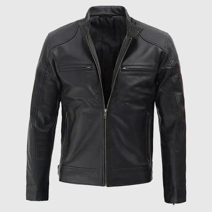 Dodge Black Leather Jacket Men's
