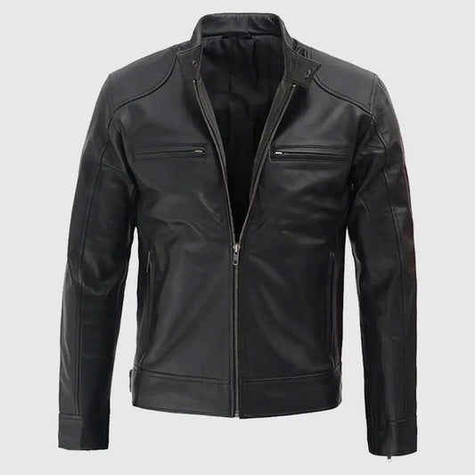 Dodge Black Leather Jacket Men's