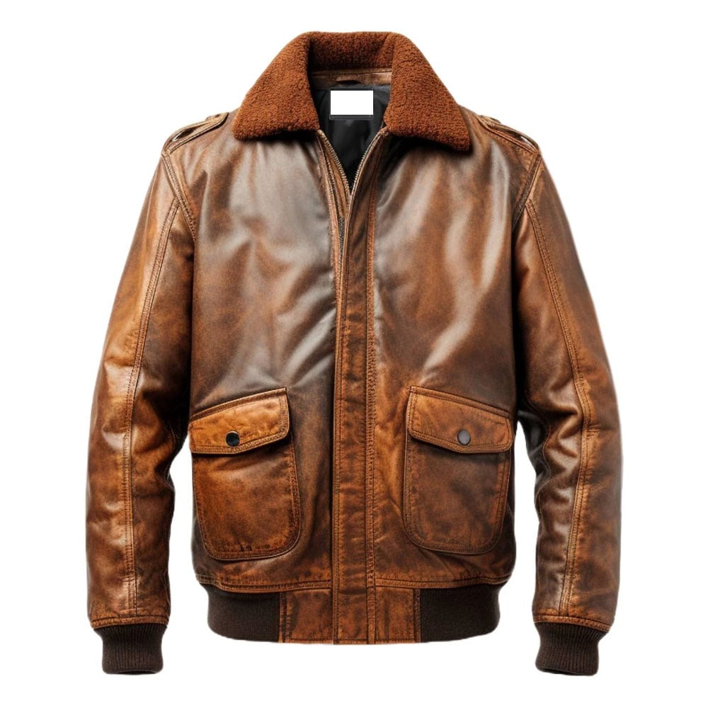 Flight Bomber Leather Jacket Vintage Brown