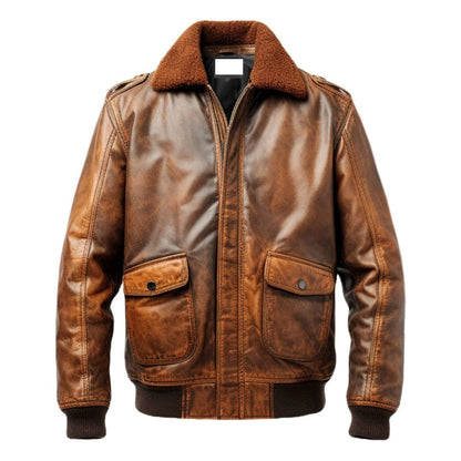 Flight Bomber Leather Jacket Vintage Brown