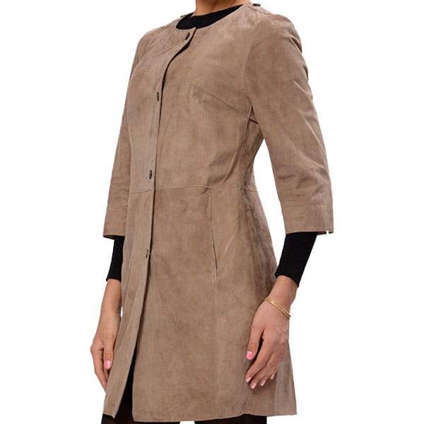 Front Buttons Suede Leather Coat For Women