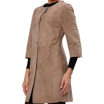 Front Buttons Suede Leather Coat For Women