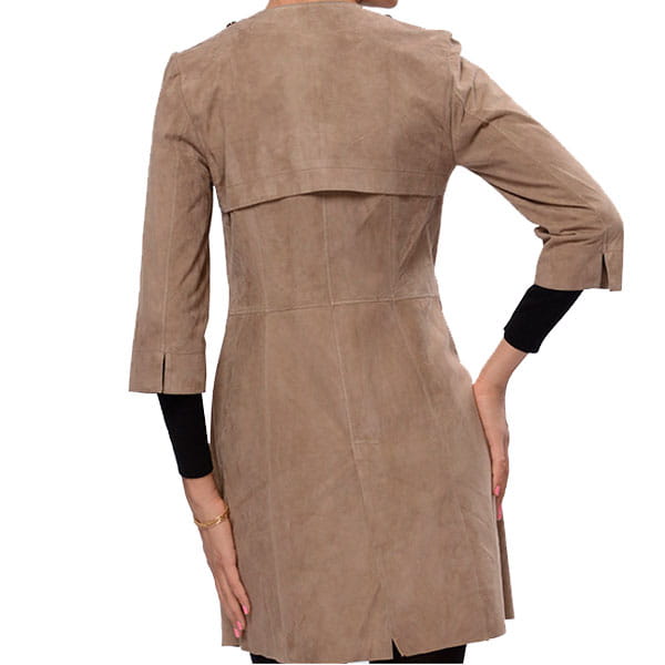 Front Buttons Suede Leather Coat For Women