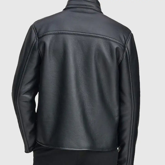 Genuine Black Leather Jacket With Faux Shearling