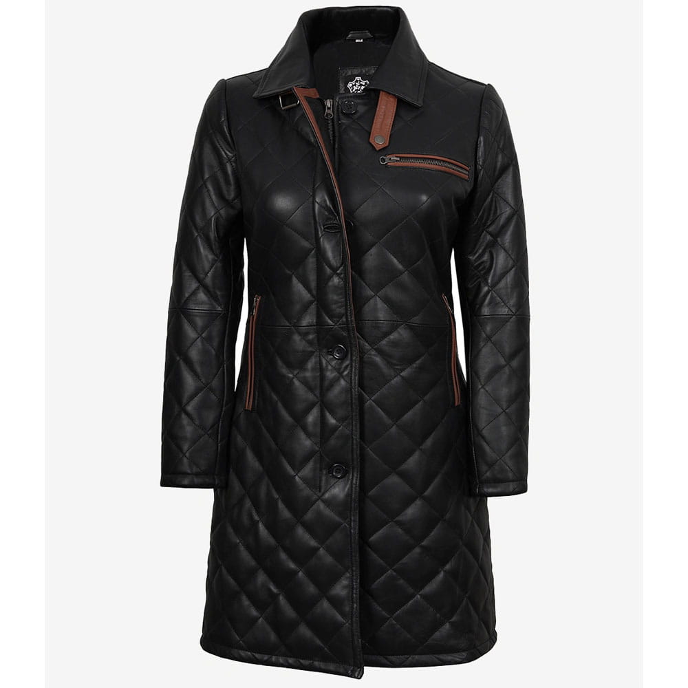 Women’s Leather Car Coat Black
