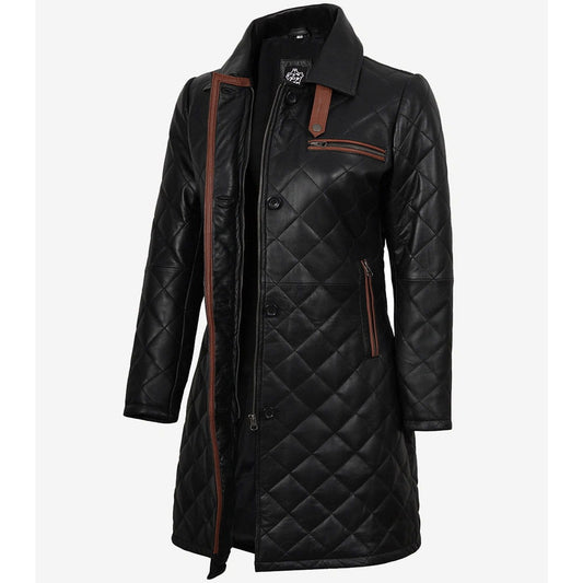 Women’s Leather Car Coat Black