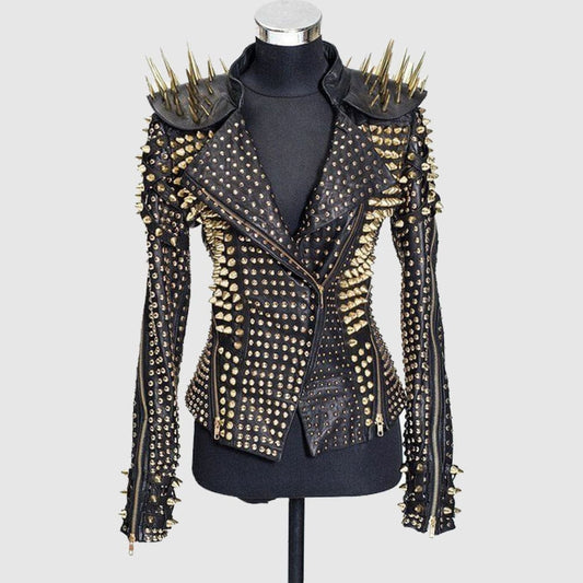 Gold Spiked Punk Style Heavy Metal Cocktail Jacket