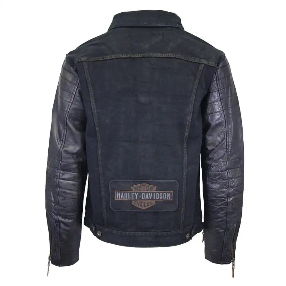 Harley-Davidson Men’s Denim & Leather Sleeve Button Up Jacket back