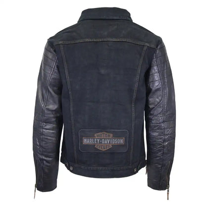 Harley-Davidson Men’s Denim & Leather Sleeve Button Up Jacket back