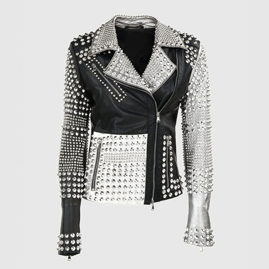 Silver Black Cone Studded Leather