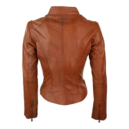 Women's Leather Black Tan Biker Jacket