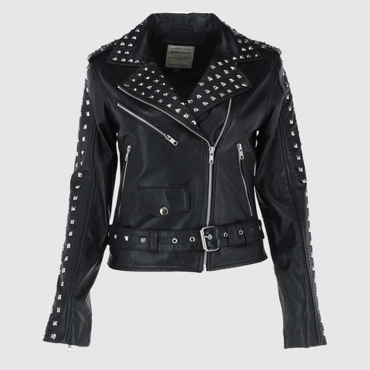 Studded Biker leather Jacket Black