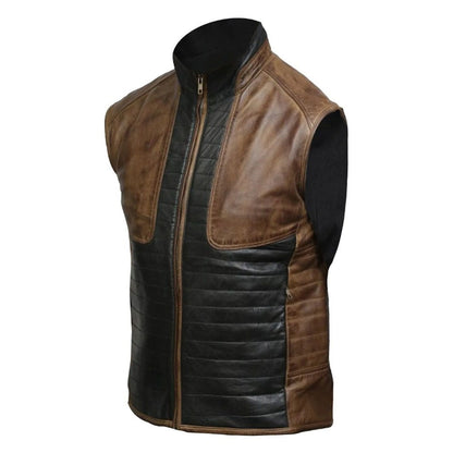 Men Brown & Black Leather Vest