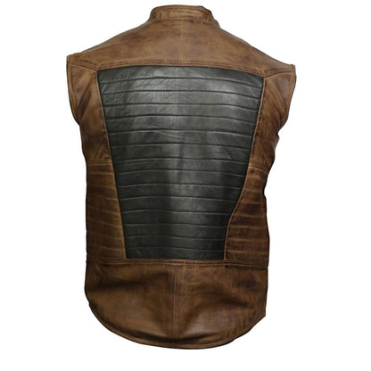 Men Brown & Black Leather Vest