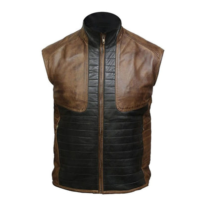 Men Brown & Black Leather Vest