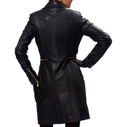 Lopsided Zipper Leather Coat For Women